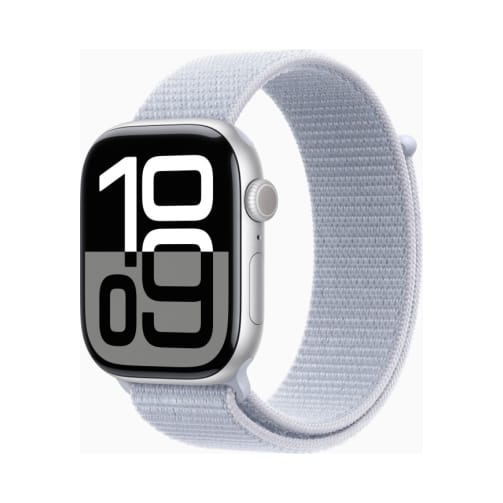 Apple Watch (Series 10 2024) Gps 46mm Silver Aluminium Case με Sport Loop Blue Cloud EU